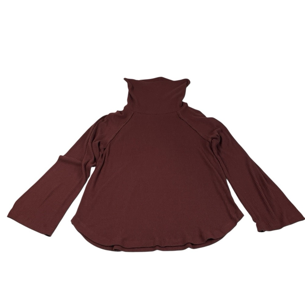 Michael Stars Ribbed Funnel Neck Flare Sleeve Sweater Burgundy/Wine Women's M